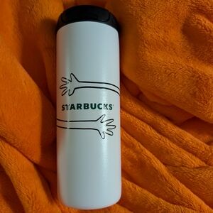 Starbucks White Tumbler with Black Lid and Green Logo